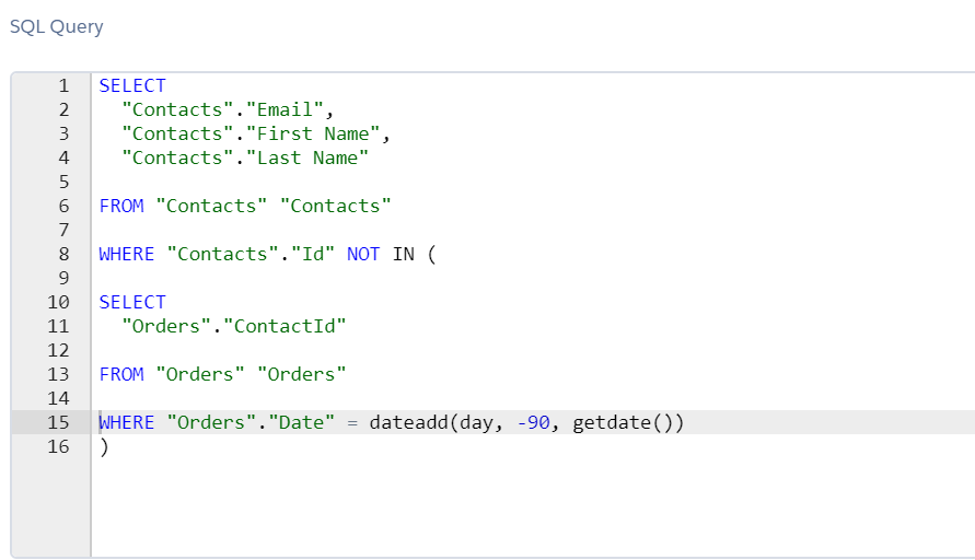 SQL Query in Salesforce Marketing Cloud.